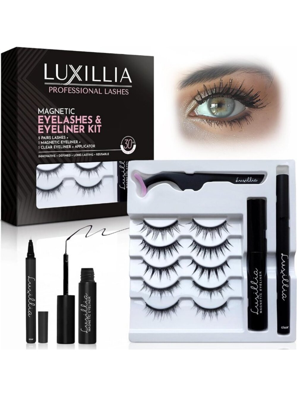 8-Piece Magnetic Eyelash Kit with Applicator & Eyeliner – Reusable, Waterproof